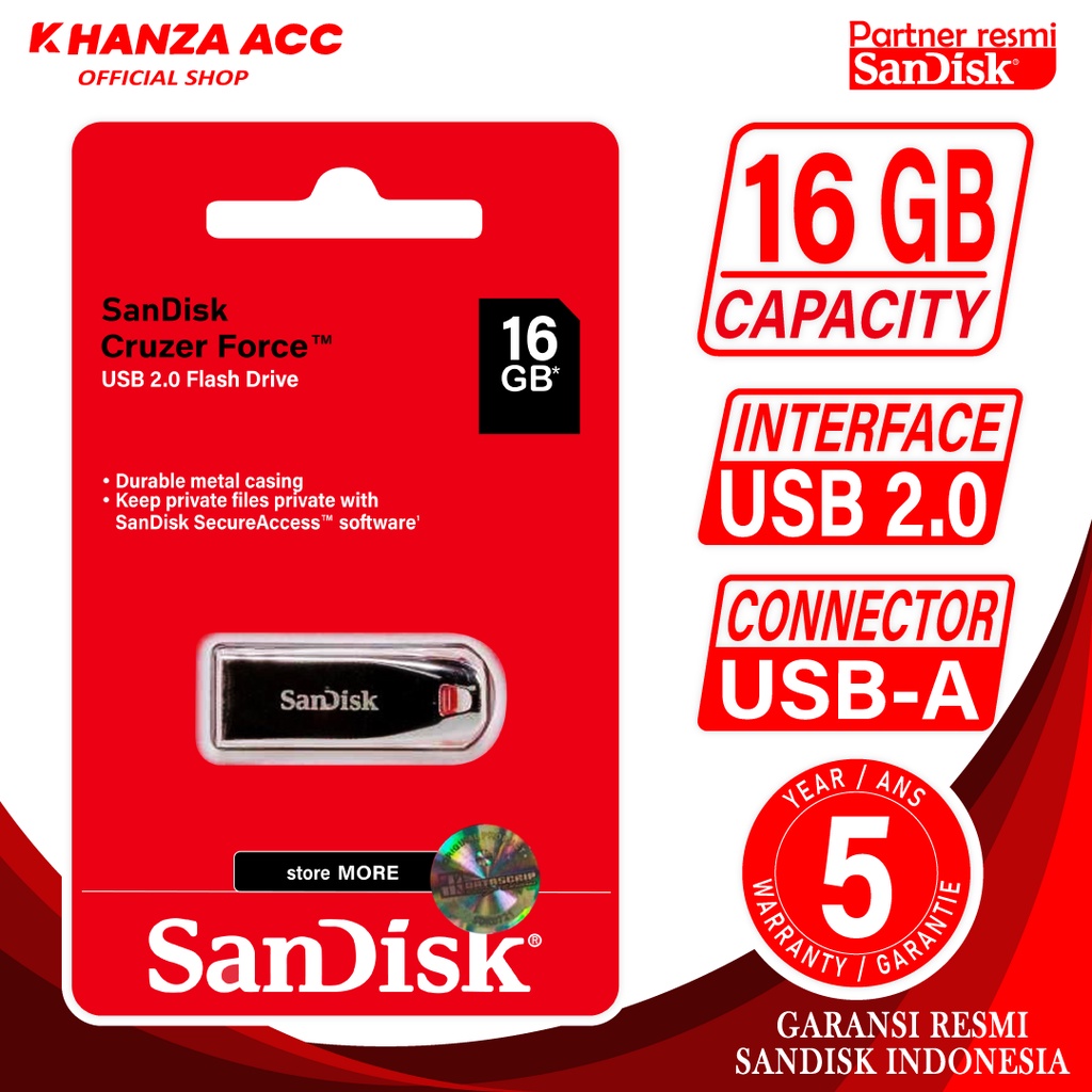 KHANZAACC Promo Flashdisk Sandisk Cruzer Force 16GB / 32GB / 64GB / 128GB USB 2.0 Original Bergaransi Resmi