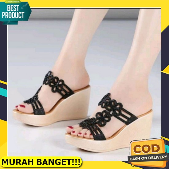 Sandal Calbi Wedges Selop Motif Andin Terbaru/Sandal Calbi Terlaris/Sandal Pesta Wanita Abbushoes Ph