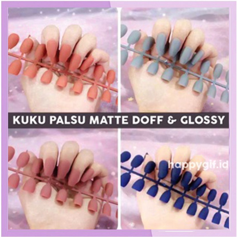 24 Pcs Fake Nail Manicure Sticker  Kuku Palsu Matte Doff Glossy Nude KU031