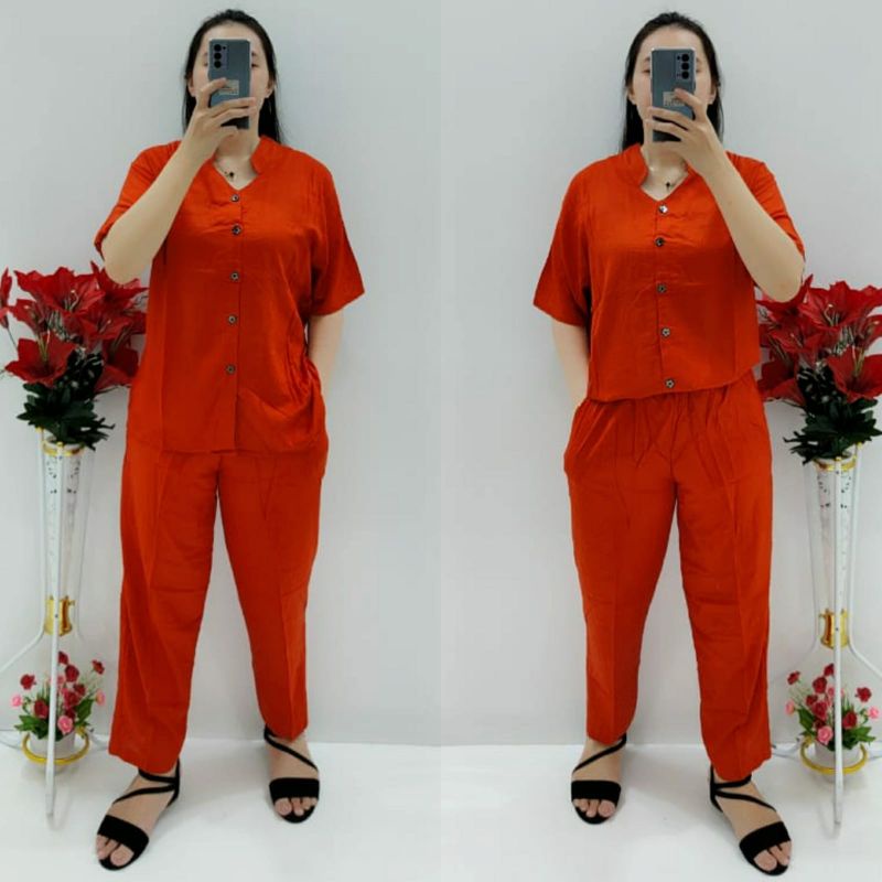 CNC - Stelan Baju Wanita Terbaru/Stelan Lengan Pendek CP Rayon Polos Model 003 Standar Dan Jumbo