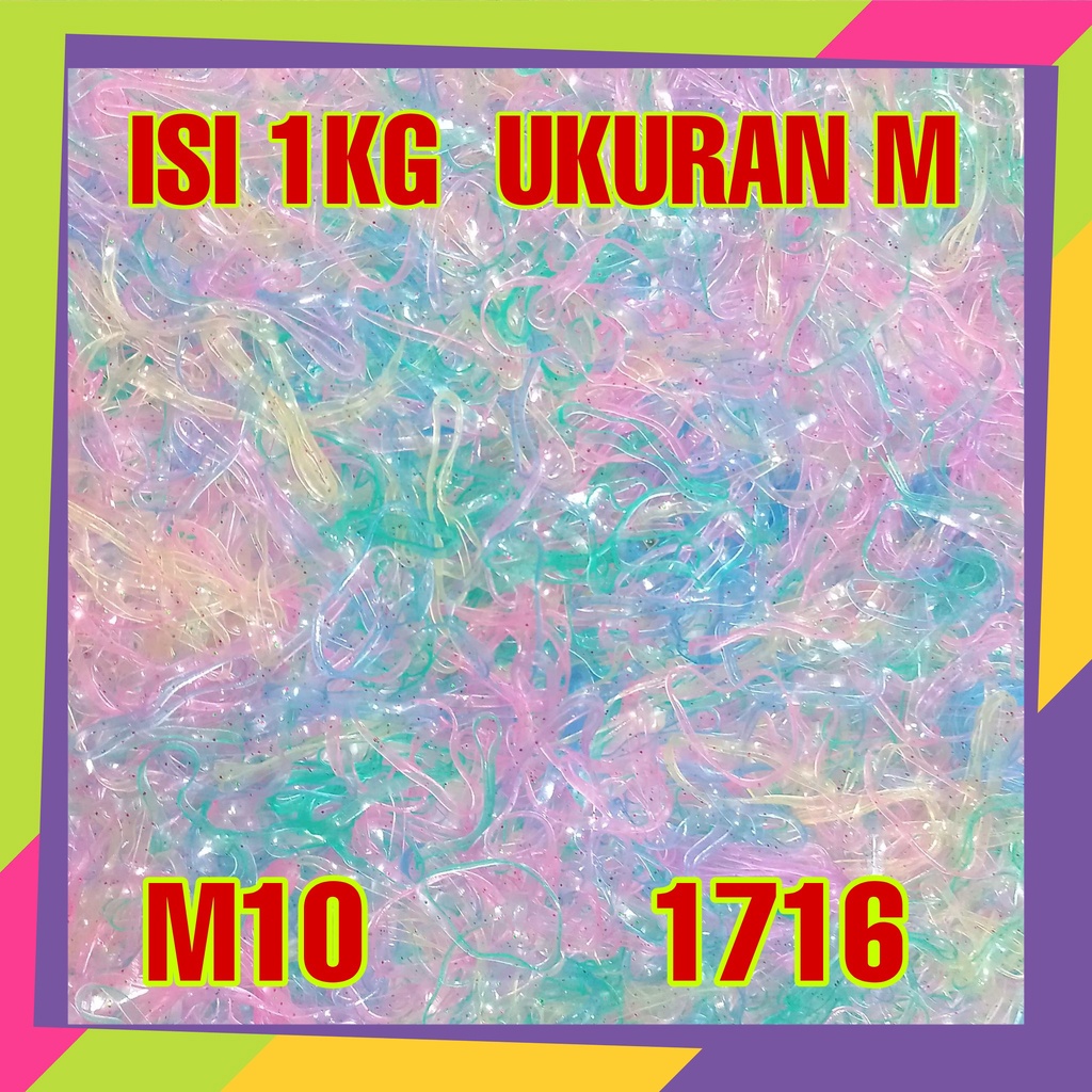 1716 [Grosir] isi 1kg karet Jepang ikat rammbut ukuran M warna warni bening