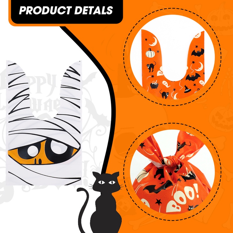 50pcs Tas Permen / Snack / Biskuit Desain Telinga Kelinci / Labu / Iblis DIY Untuk Dekorasi Pesta Halloween