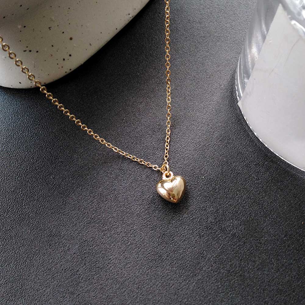 Kalung Rantai Liontin Hati Warna Emas Bahan Metal Untuk Wanita