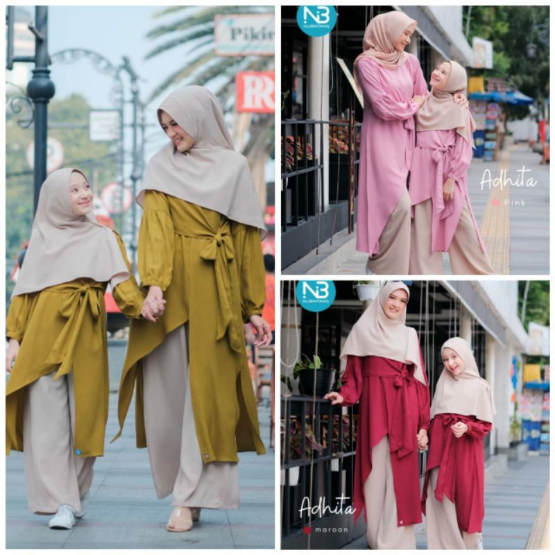 Adhita Set Ori by Nubi Noura Setelan Kulot Tunik Muslim Wanita Couple Ibu Anak NB NR