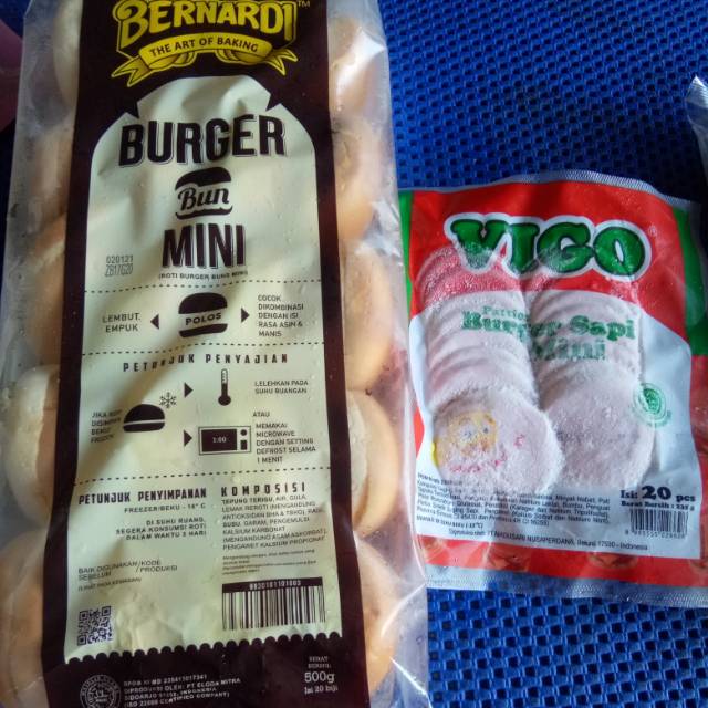 Paket bernardi burger mini isi 20(polos)+vigo daging sapi burger