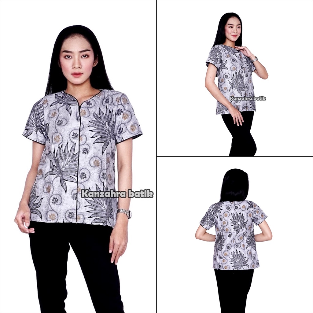 Batik Wanita Lengan Pendek Bahan Katun Warna Silver