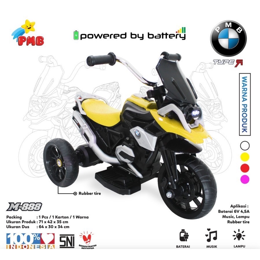 MAINAN MOTOR AKI ANAK PMB M-888 BYSON AKI MOTORAN AKI NINJA RODA TIGA