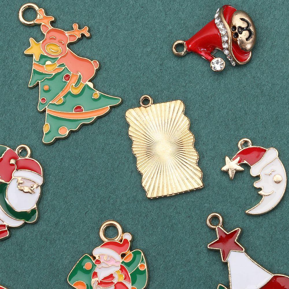 Solighter 10 Pcs Enamel Charms DIY Handmade Kalung Gelang Santa Claus Liontin