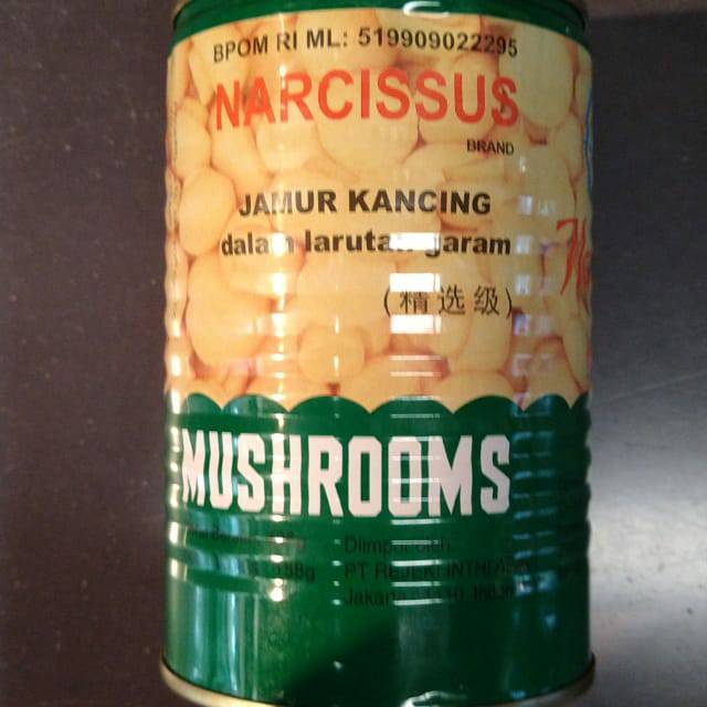 

Narcissus brand mushroom 150z can •|• jamur kancing dalam larutan garam