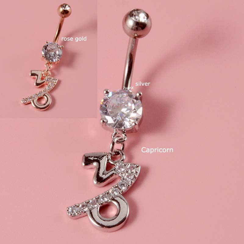 1 Piece Constellations Dangle Belly Button Ring Navel Piercing 14Gauge Curved Barbell