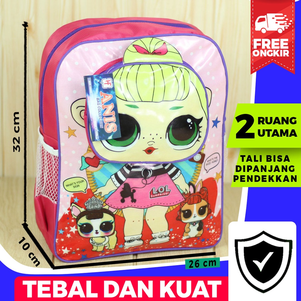 Tas Gendong Anak Kepala Lol Pink Ransel Karakter Anak Perempuan Trendy Bahan Polyester Tebal Kuat