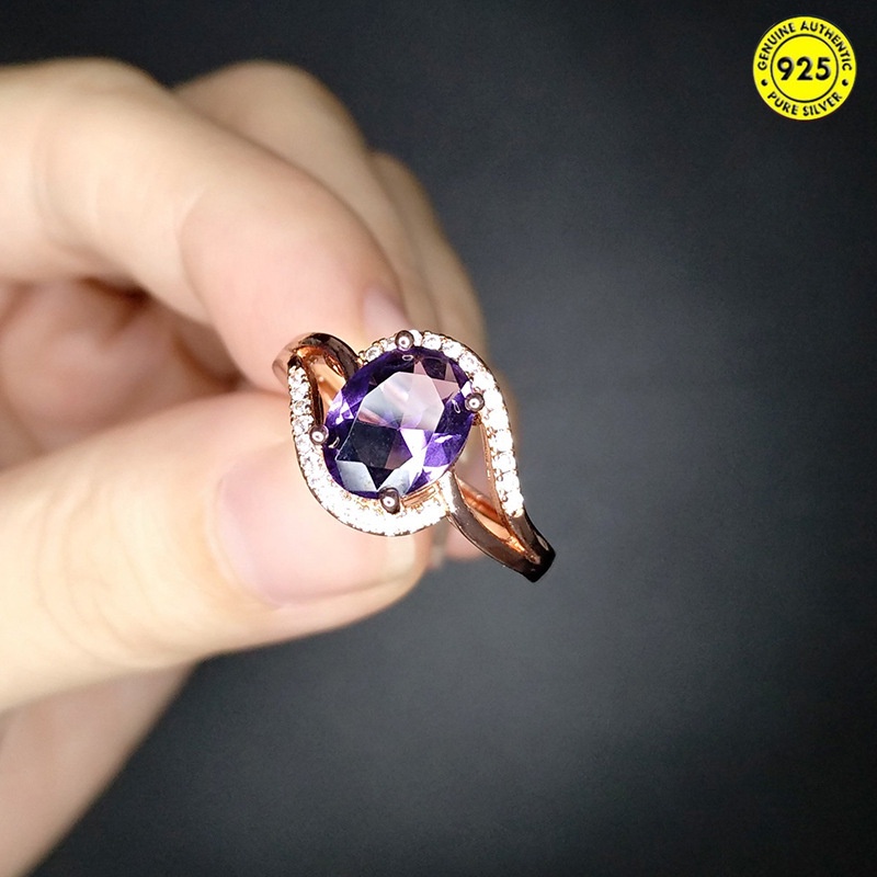 Rose Gold Amethyst Ring Colored Gems Adjustable Mouth Ring