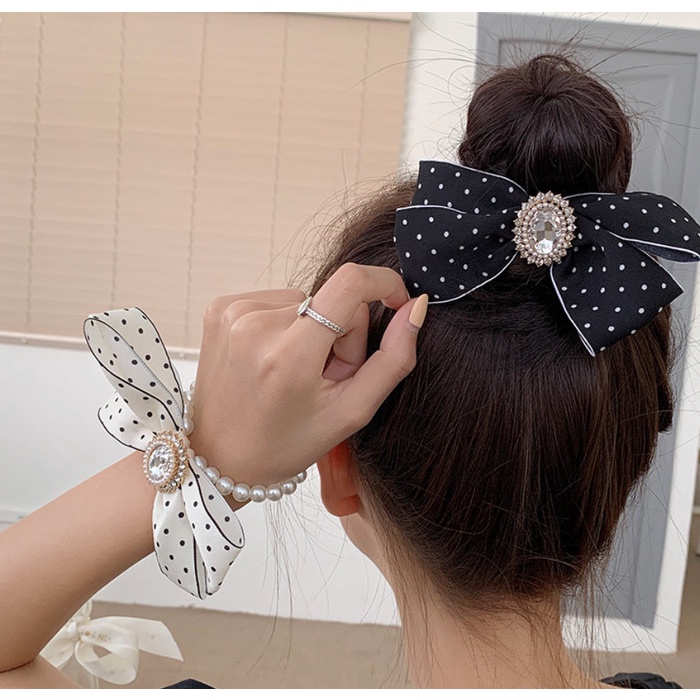 Ikat Rambut Korea Karet Rambut Scrunchies Mutiara Pita Misato