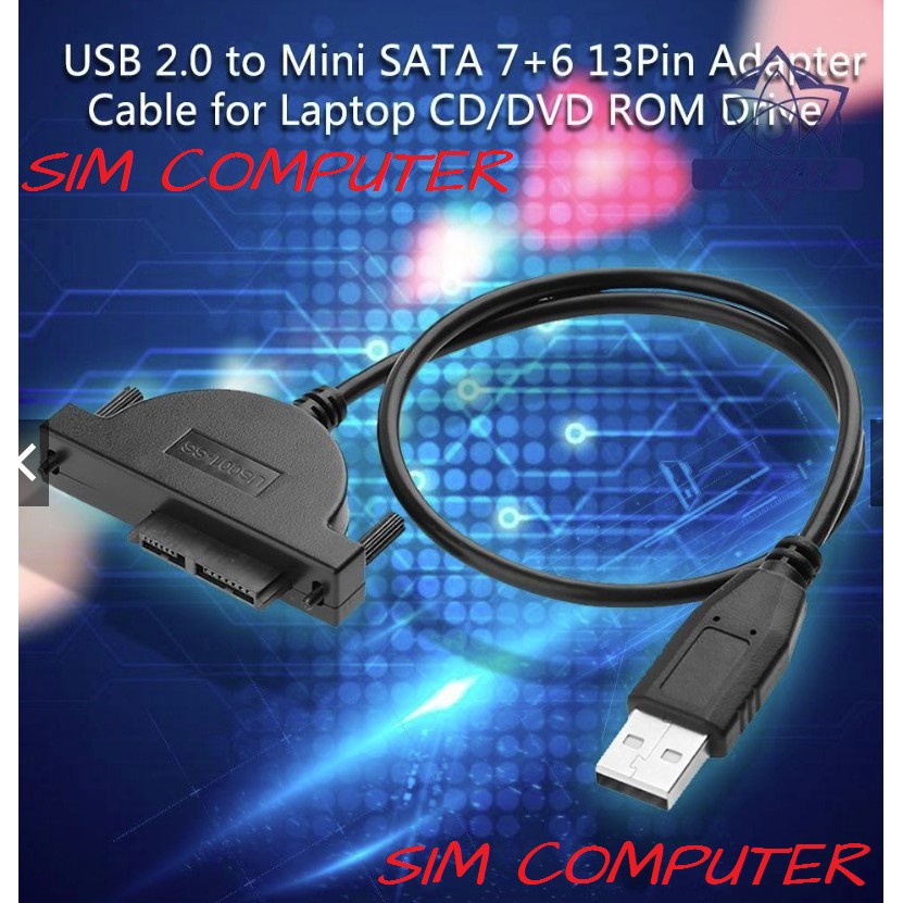 RB22 Kabel USB 2.0 to 13pin (7+6) Mini SATA for internal Laptop CD/DVD