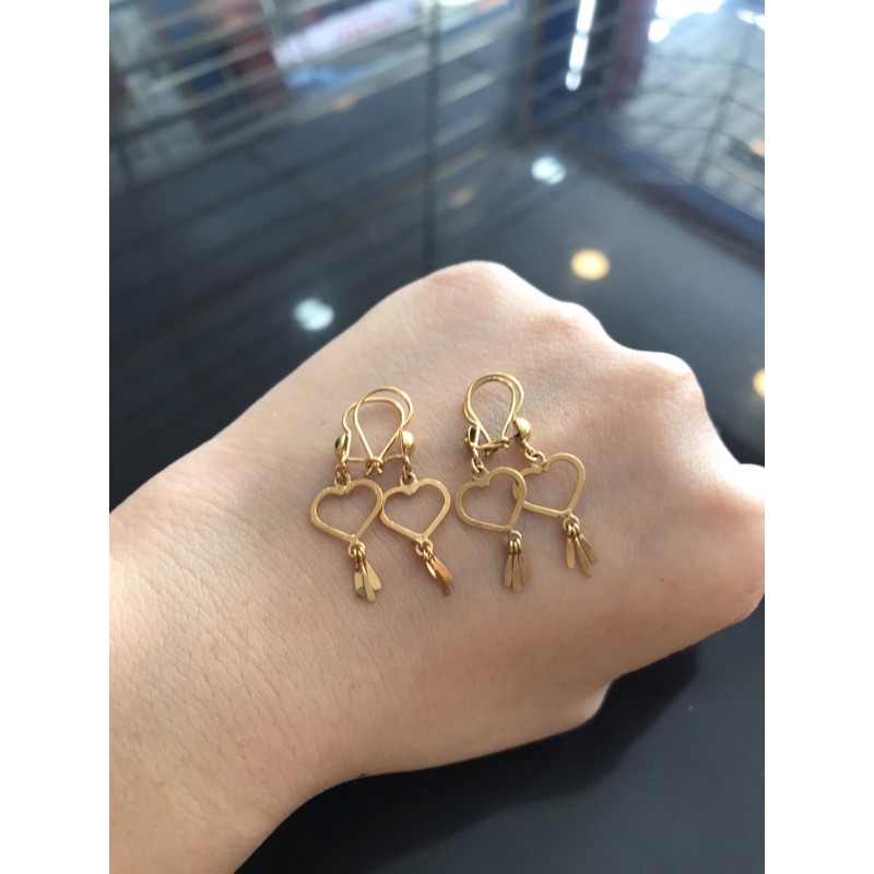 Anting hook gantung love polos emas asli