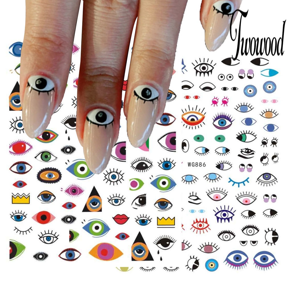 5pcs Stiker Kuku Motif Mata Iblis Warna Biru Untuk Dekorasi Manicure