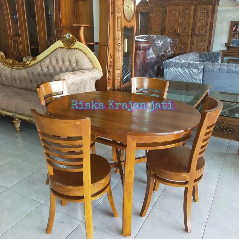 meja makan jati minimalis oval
