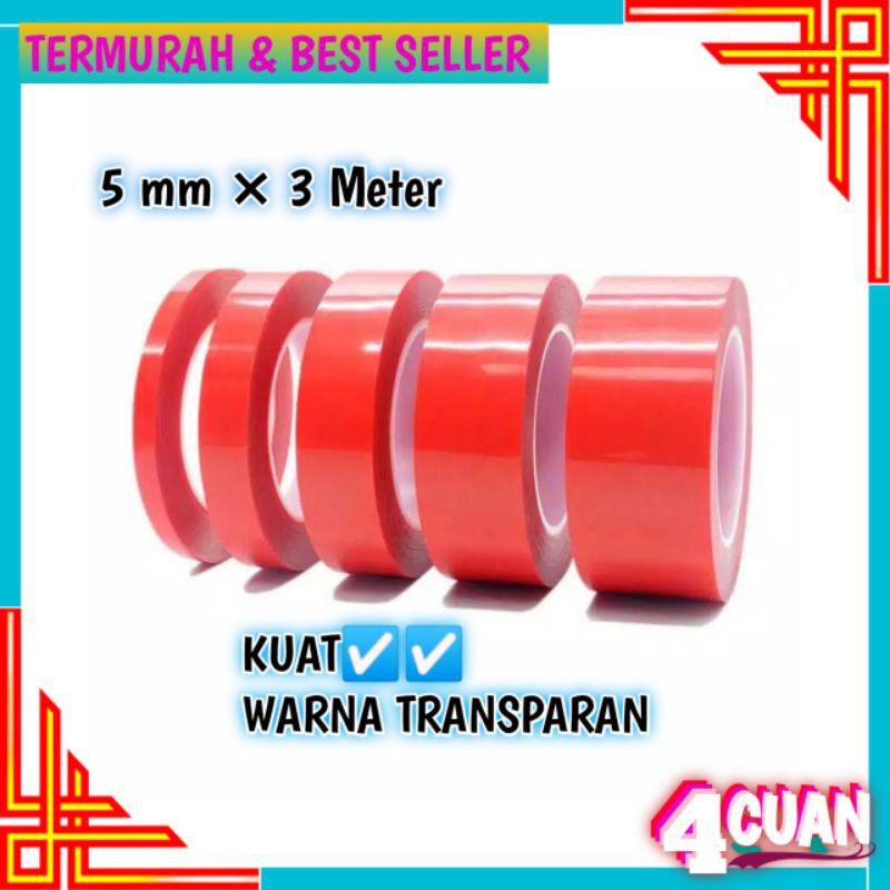 

[TERMURAH] 4Cuan 5 mm x 3 Meter Perekat Lakban Double Tape Transparan Sticker
