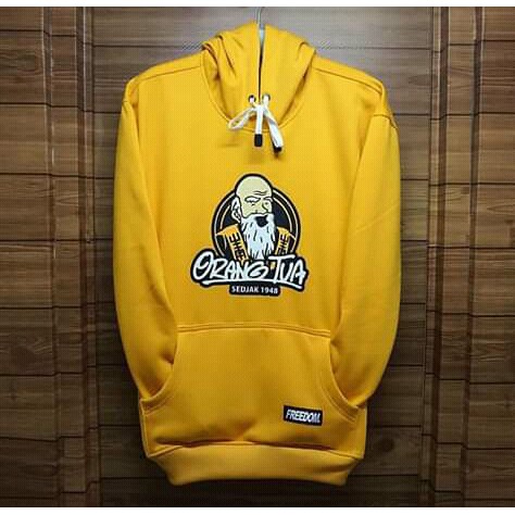 sweater hoodie pria orang tua kuning