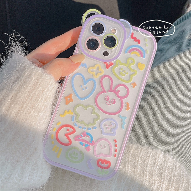 Soft Case Silikon Transparan Motif Graffiti Untuk Compatible for iPhone 14 13 12 11 Pro Max X Xr Xs Max iPhone 8 7 6 6s Plus SE 2020 Cute Graffiti Clear Phone Case Soft Silicone Shockproof Transparent Soft Case Protective Cover