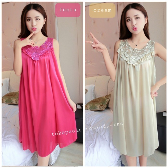 Baju Tidur - 0511 Big Size Lingerie Baju Tidur Daster Sexy Satin Fit To Xxl