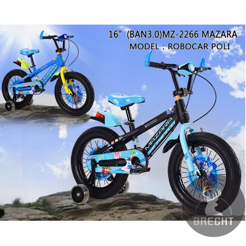 Sepeda BMX 16 18 inch laki Mazara Robocar Poli ban jumbo 3.0 spakbor nyala dan music