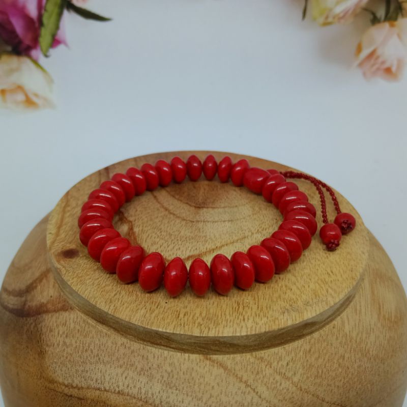 Gelang Batu Marjan Red Coral, Motif Pipih ORIGINAL!!