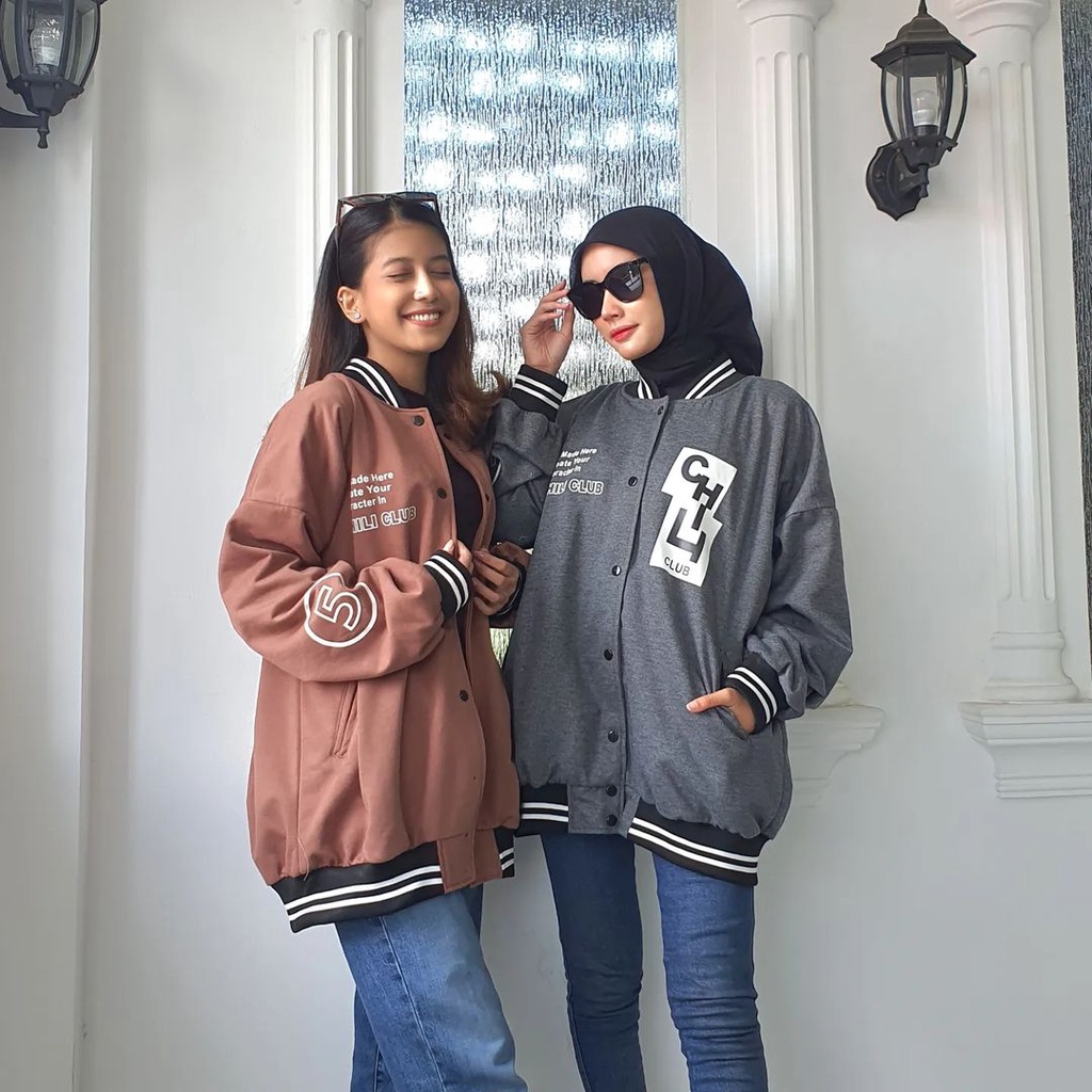 CHILI CLUB  2XL Varcity Jacket Baseball  Oversize Pria Wanita | Jacket Korean Style Terkini FLEECE Tebal Casual OOTD