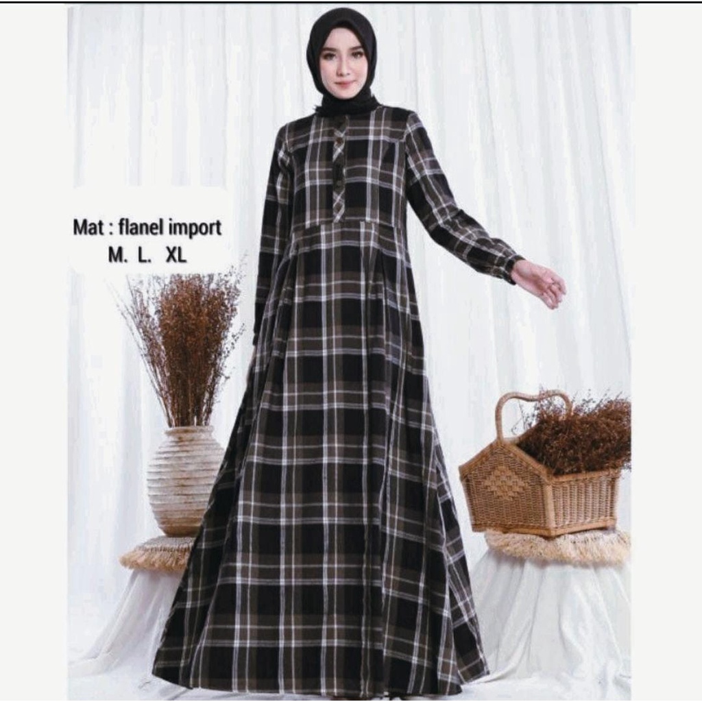 LANGSUNG KIRIM GAMIS FLANEL JUMBO  KOTAK-KOTAK MAYUNG SAKU  BUSUI TALI PINGGANG