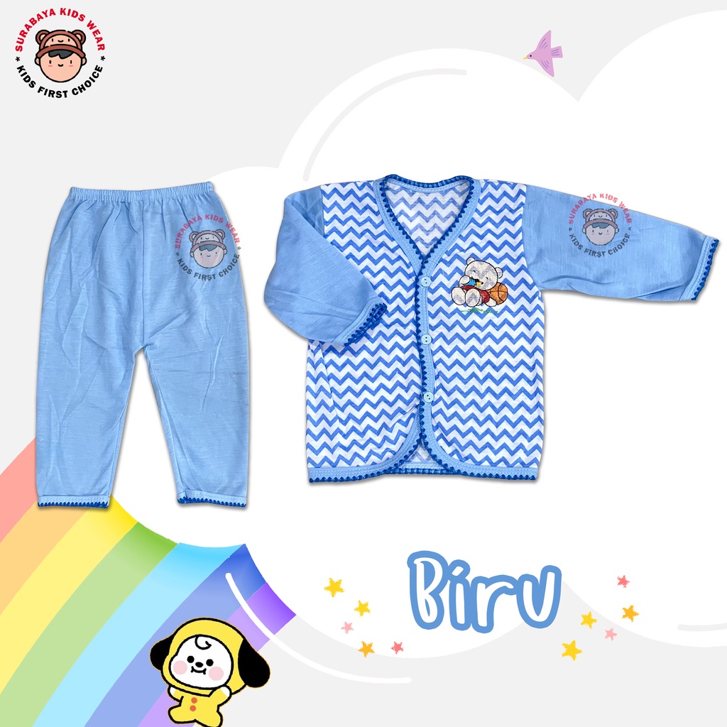 Piyama / Baju Tidur Anak Warna Motif Zig Zag Bordir Binatang