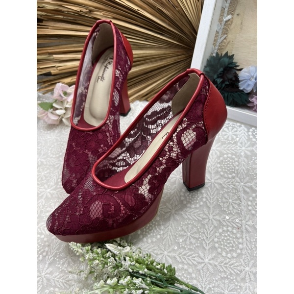 sepatu Rafaizoutfit kalia merah marron tinggi 10cm