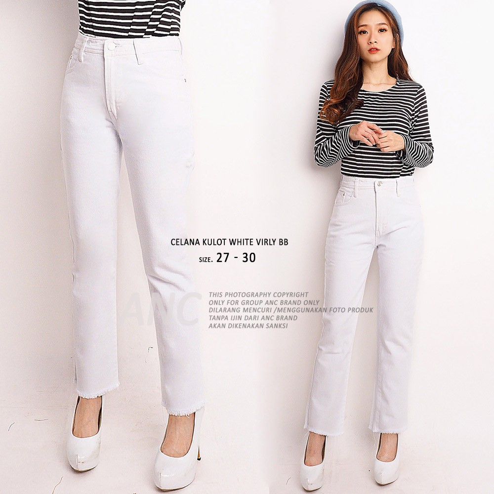  Celana  Jeans  Kulot  Wanita Putih  Celana  KuLot  Virly White 