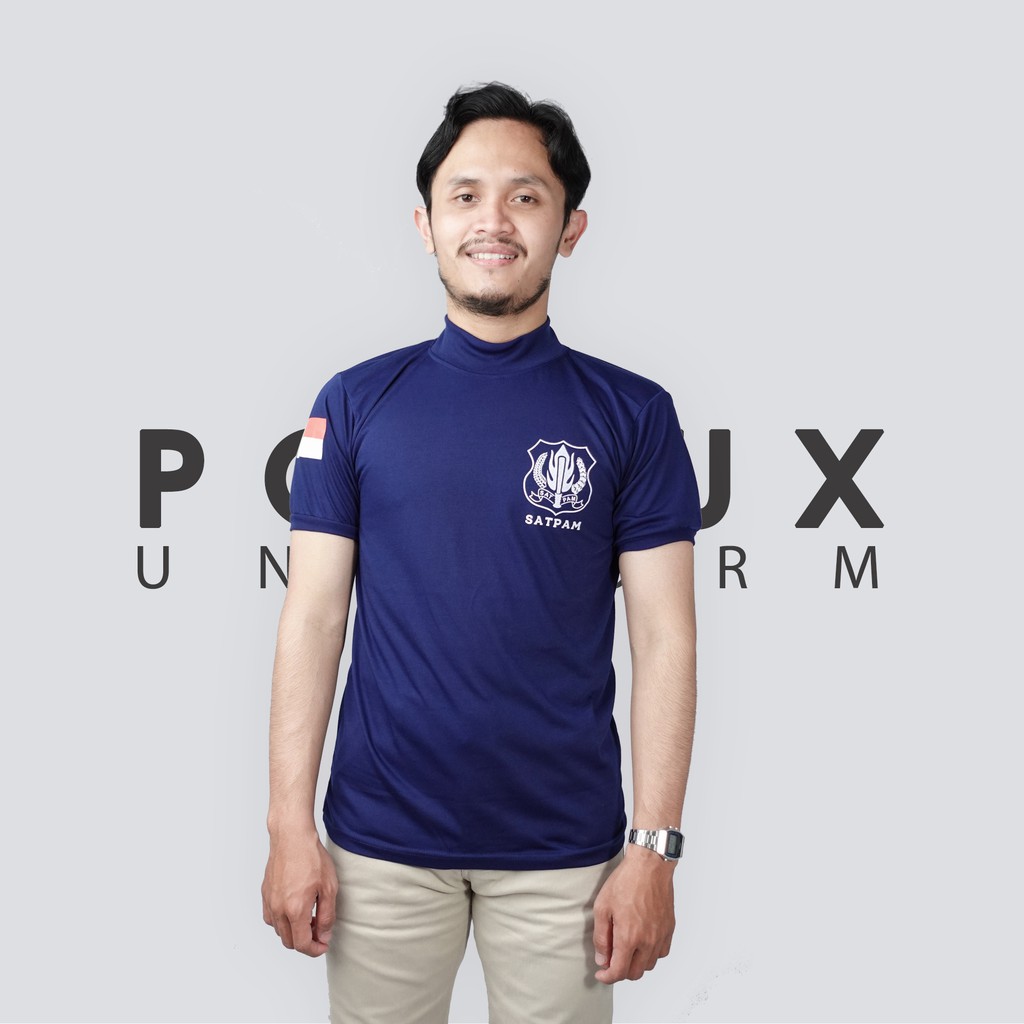 Kaos Dalam Dinas Security / Satpam Tangan Pendek Kerah Tinggi Warna Coklat Hitam Navy Model Slimfit