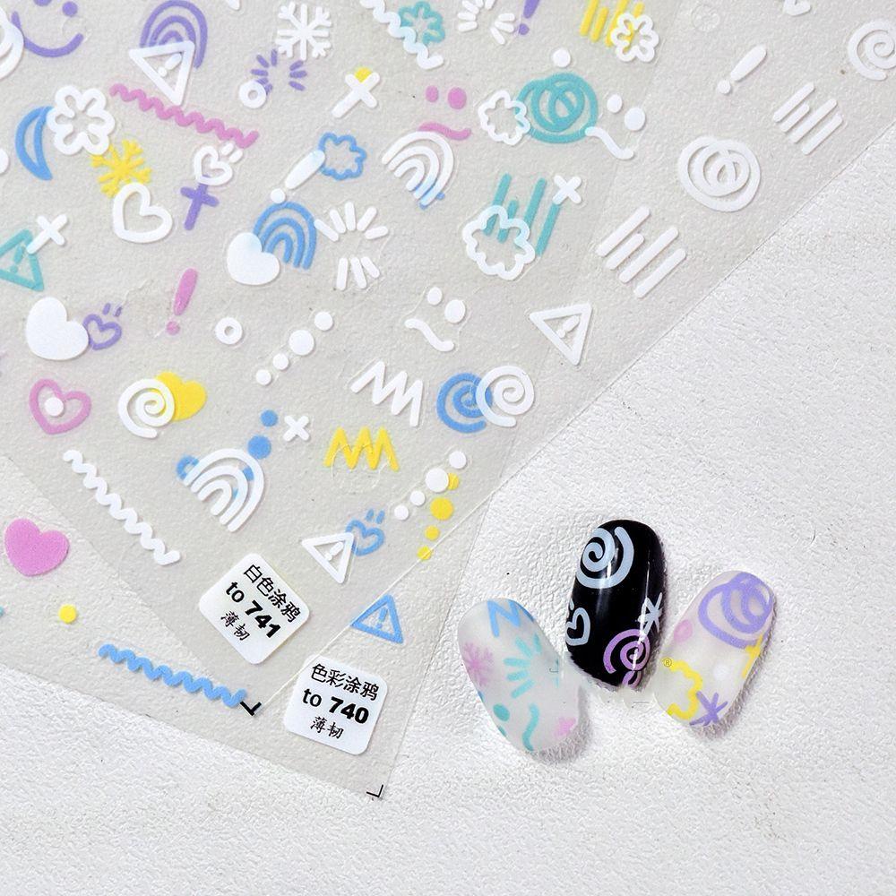 AUGUSTINA Agustina Warna graffiti Nail Stiker Warna-Warni Perekat Diri Putaran DIY Nail Decals