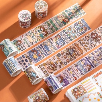 

Washi Tape Aguo Impression cute cartoon character girl hand account diy decoration sticker 3cm