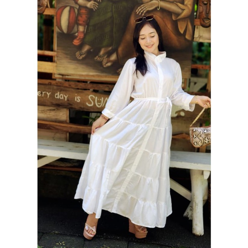 GAMIS BALI RAYON POLOS RAMPEL-putih po