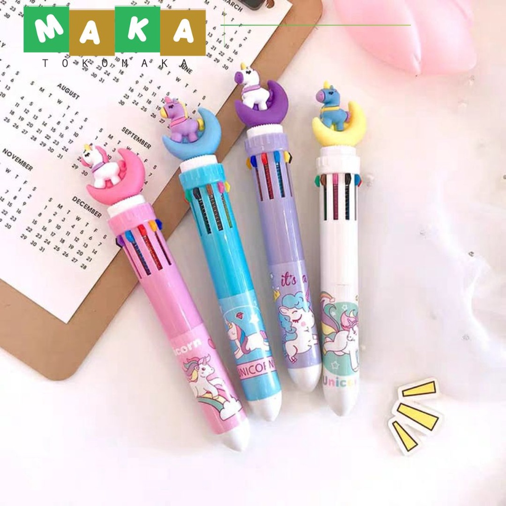 

pulpen cetek mekanik 10 warna unicorn moon pen ballpoint pena unik alat tulis kantor perlengkapan sekolah lucu murah imut