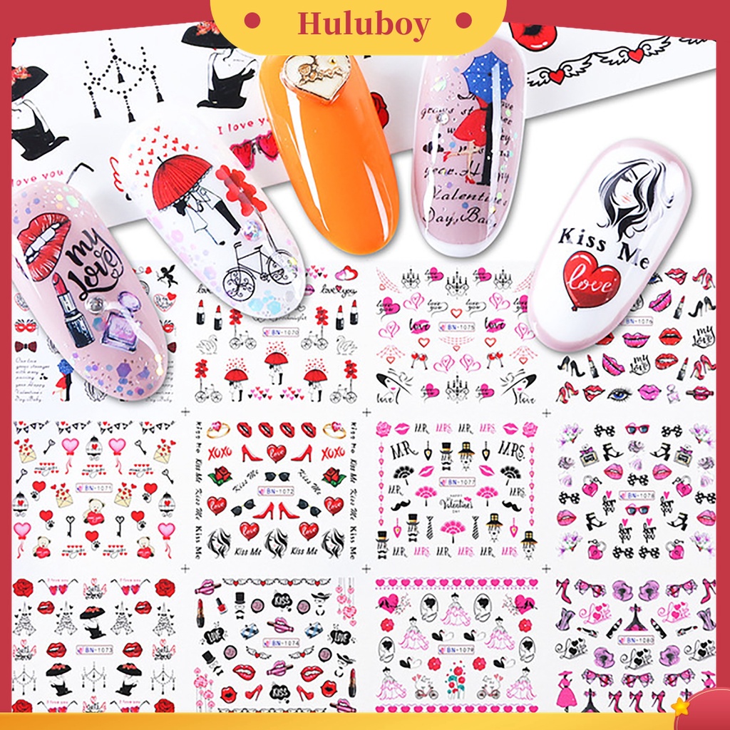 Huluboy Huluboy♡ 1 Lembar Stiker Kuku Motif Hati Untuk Salon Kecantikan