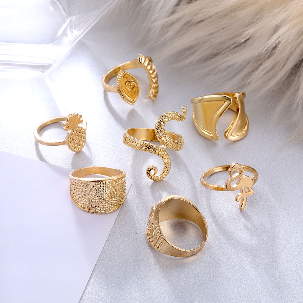 9pcs / Set Cincin Geometris Warna Emas Bahan Alloy Gaya Bohemian Untuk Wanita