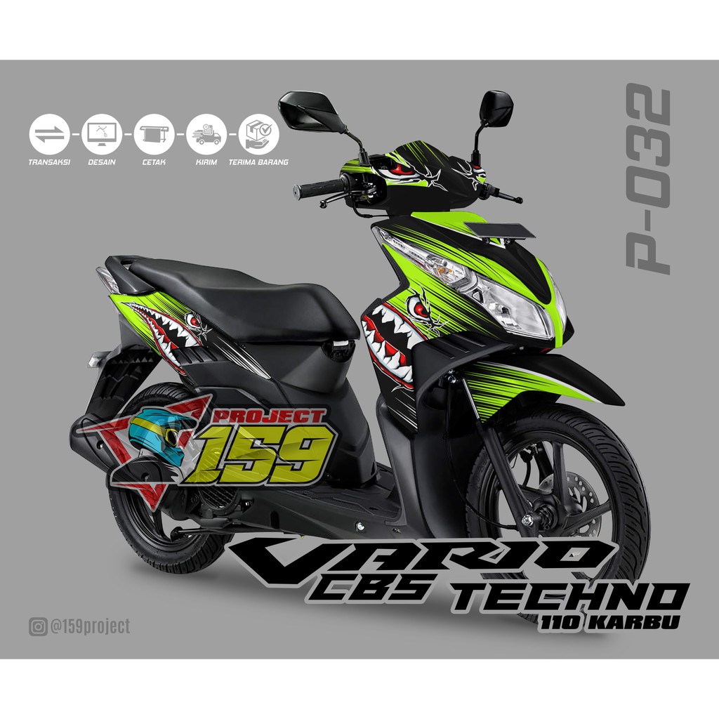 Decal Stiker Motor Vario CBS Techno 110 Karbu - P-032 Green Shark