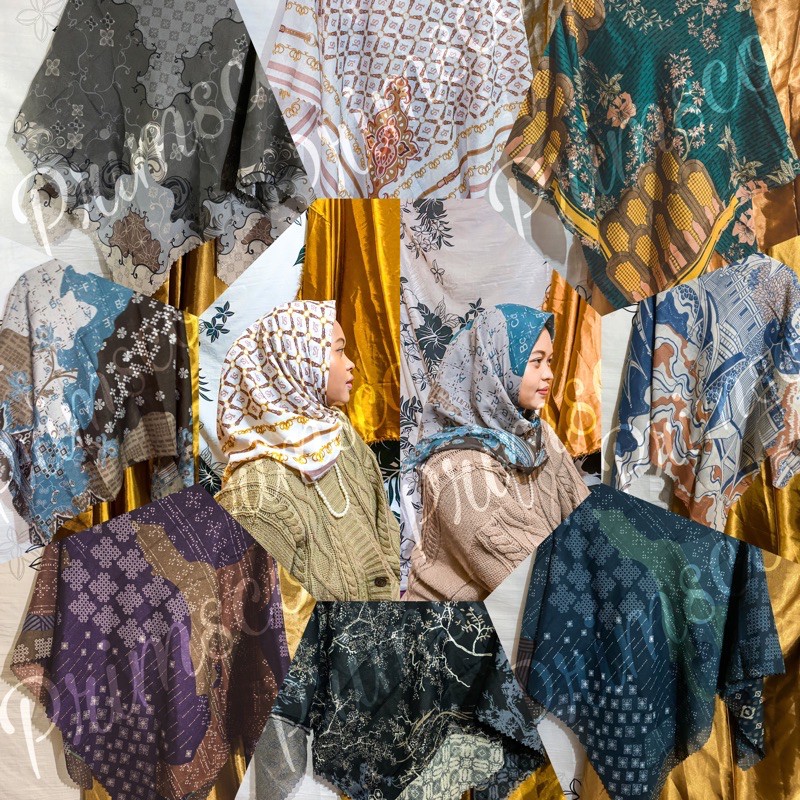 kerudung motif, hijab motif segiempat 115x115cm