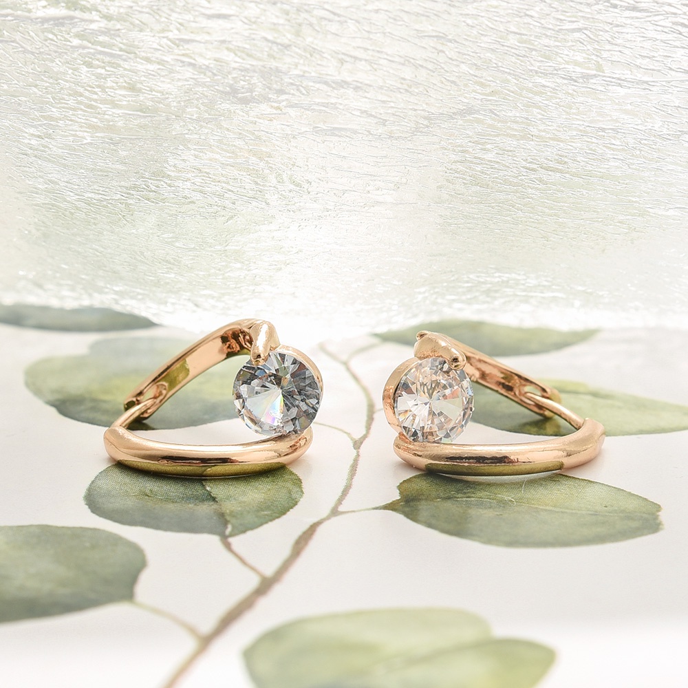 Anting Stud Zircon Kristal Warna Emas Silver Gaya Korea Untuk Wanita