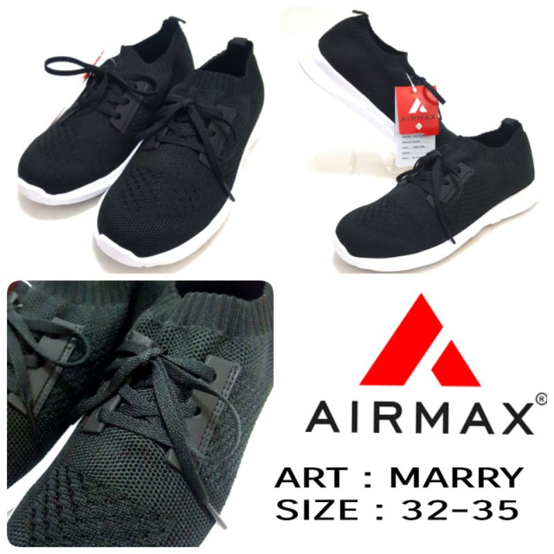 TERBARU SLIP ON SEPATU SEKOLAH ANAK TERBARU AIRMAX MARRY HITAM PUTIH SIZE 32-35 Tali Hanya Variasi