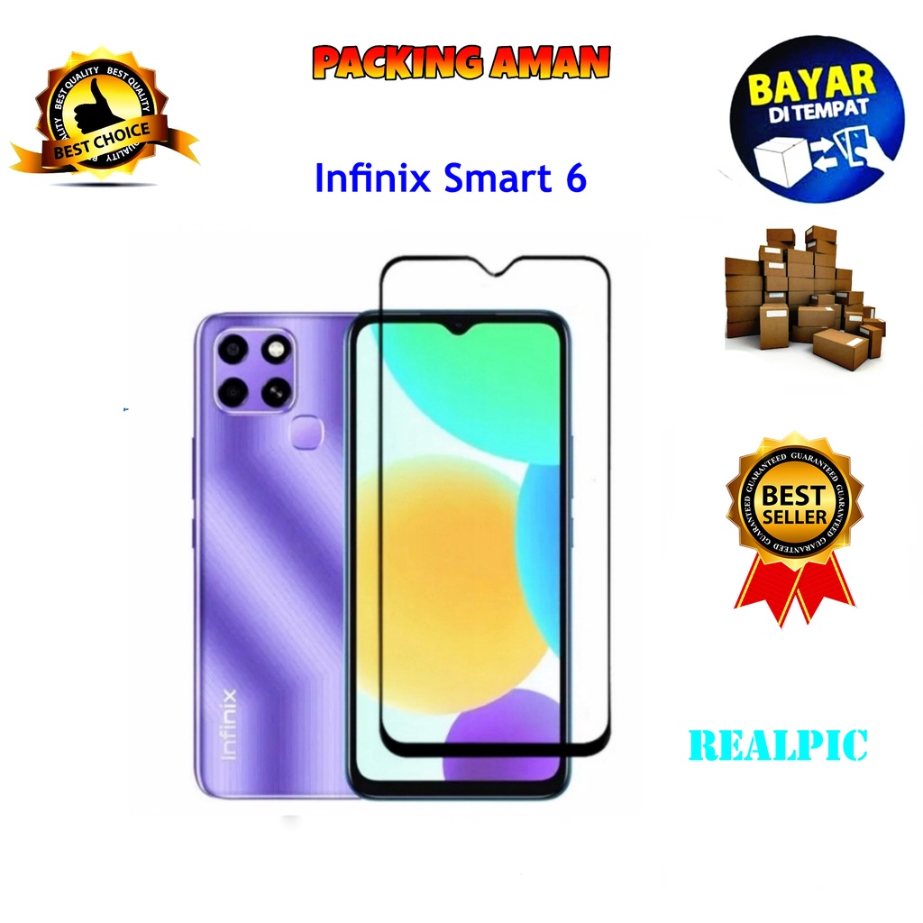 Tempered Glass Infinix Smart 6 Full Cover / Full Screen Protector Anti Gores