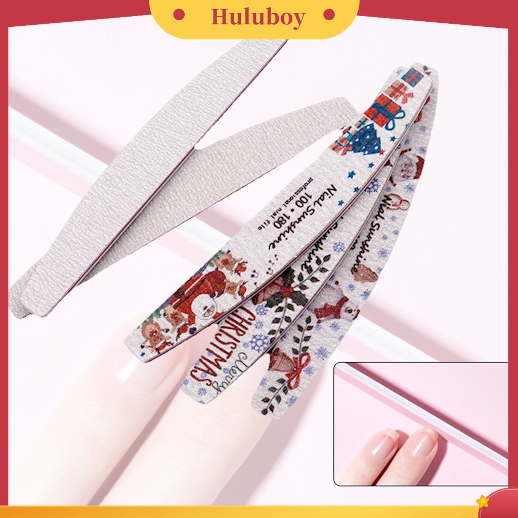 Huluboy Huluboy♡ Alat Kikir Kuku Bentuk Setengah Bulan Motif Print Natal Warna-Warni Untuk Manicure Wanita