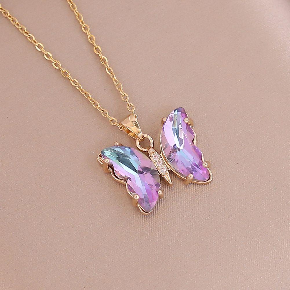 R-flower Gradient Butterfly Necklace New Fashion Pesta Klavikula Chokers Wanita Gadis Kupu-Kupu Kristal Warna-Warni