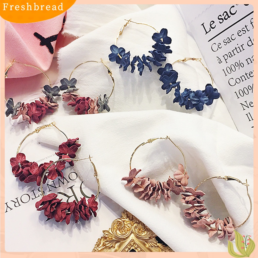 Fresh| Anting Bulat Wanita Lapis Metal Hias Bunga Kering Untuk Pesta / Hadiah