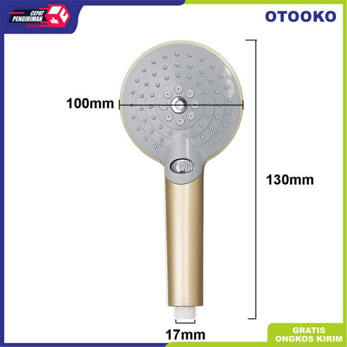 Kepala Hand Shower Head Mandi Set 3 Mode Besar Selang Emas ss02B Gold