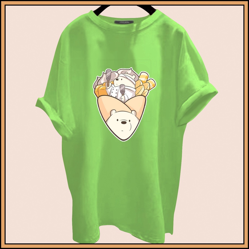 CALVIERO SHOP - BAJU KAOS ATASAN WANITA BEAR GREEN WAFFLE PRINT