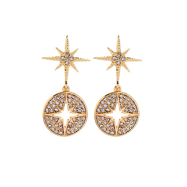 LRC Anting Tusuk Fashion Gold Star-studded Geometric Hollow Ring Stud Earrings F57913